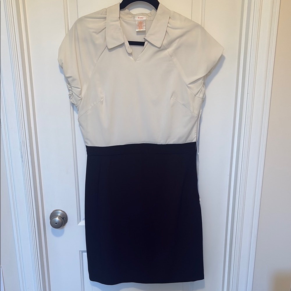Esley Cream and Black Sheath Dress with Puff Cap Sleeves